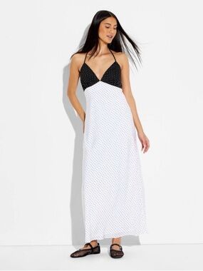 Satin Triangle-Cup Black and White Halter Maxi Dress from Wild Fable XS